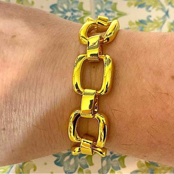 Chunky Gold Chain Link Bracelet Statement Thick Square Bracelet - Picture 1 of 6